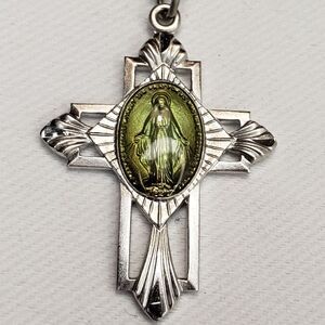Miraculous Medal Cross Mother Mary pendant on silver chain 925